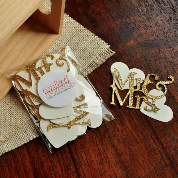 Wood Hearts Table Confetti in Natural Silver Gold Black & White Mrs & Mrs